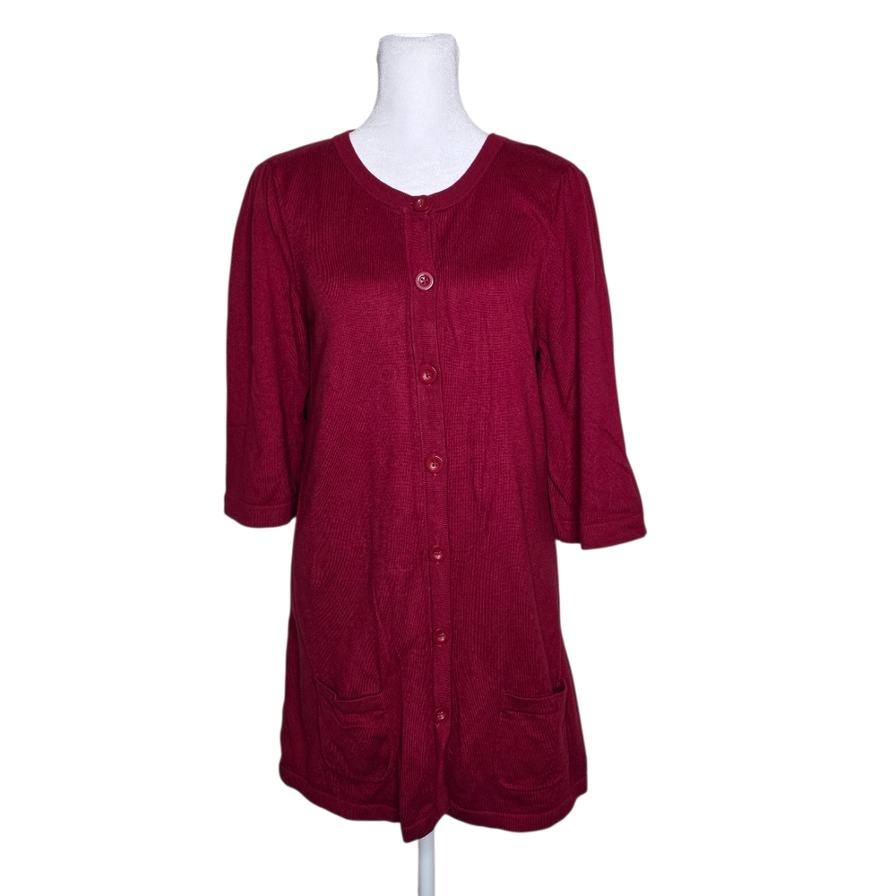Ann Taylor Womens Burgundy Button Front Cardigan Half Sleeve Size Medium